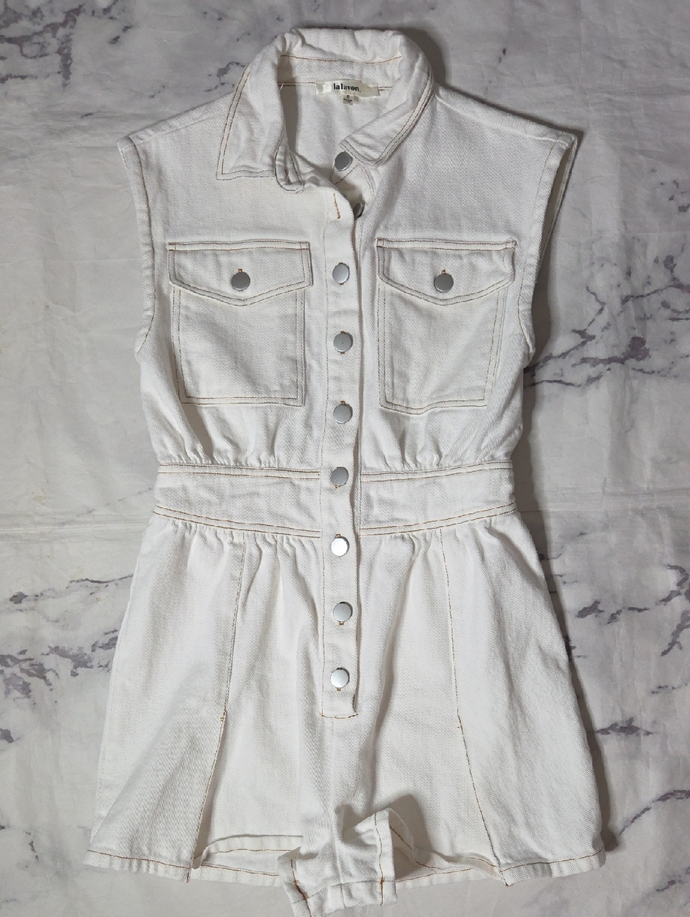 LaLavon White Denim Romper